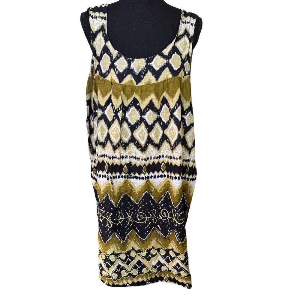 Erica Brooke Collection Boho Earthy Green Multicolor  Midi Flowy Dress Plus Sz 2